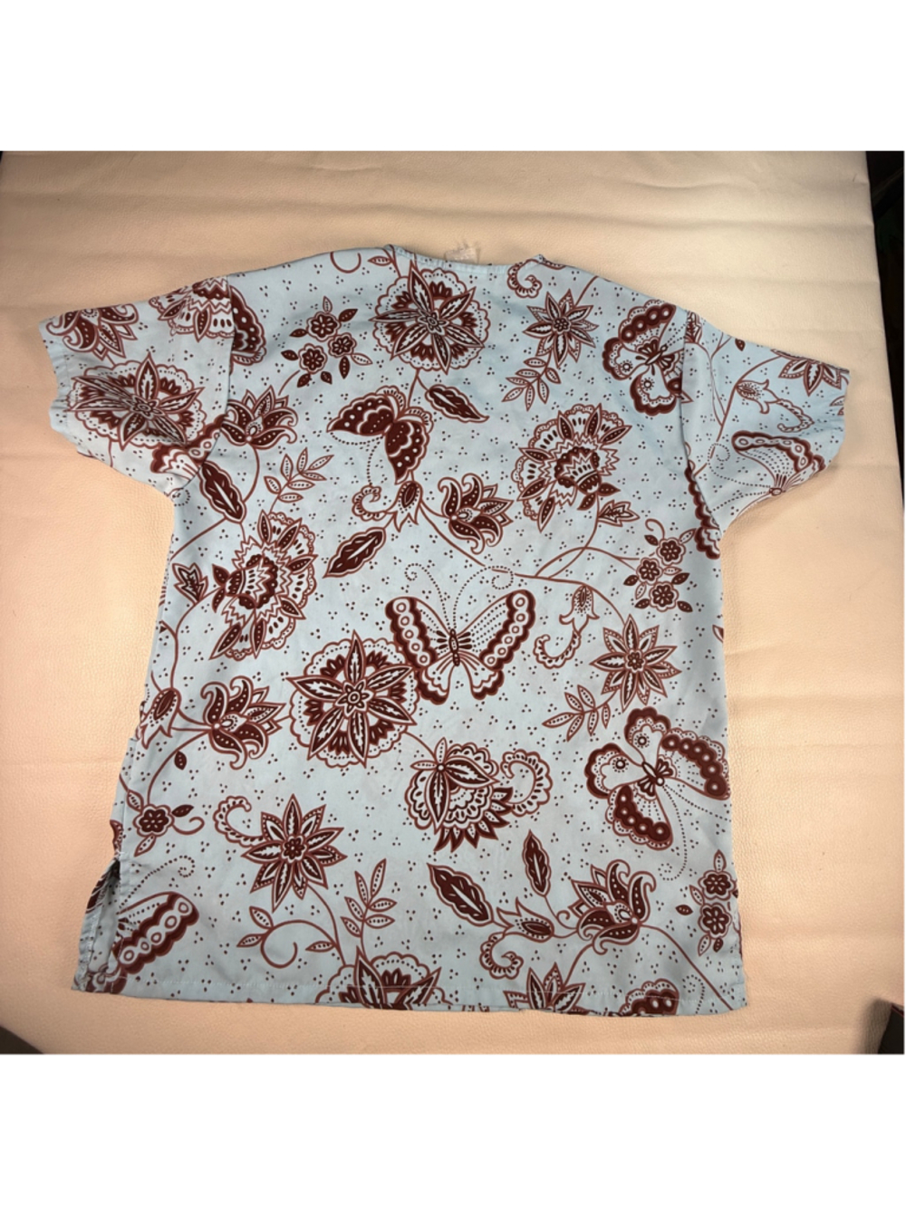 Cherokee Scrub Top Womens Blue Brown Butterfly Floral Paisley Medical Nurse Y2K